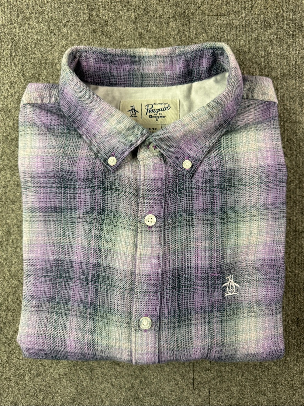Penguin Original Mens Cotton Blend L/S Plaid Flannel Shirt Sz XL Purple/Gray